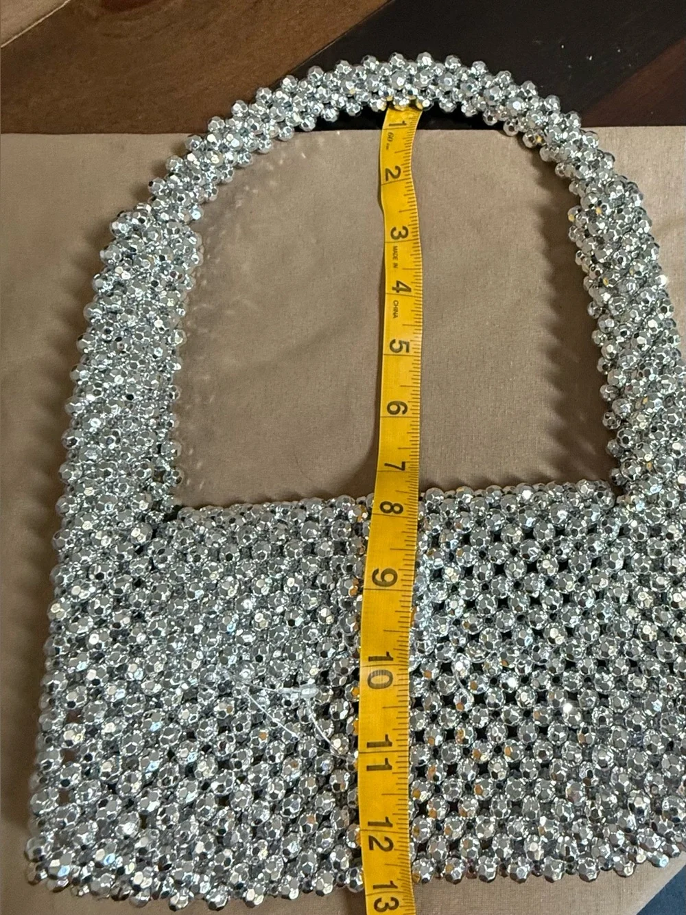 Silver Crystal Beaded Shoulder Bag - Sparkling Evening Clutch
